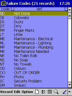 CheckMate Pocket PC Application: Typical Failure Codes