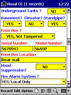 Handheld Database: Capturing Basic Information about the Inspection Site (Screen 2)