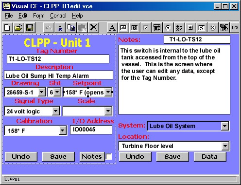 Chugach Electric handheld database application showing tag number and associated data in edit mode