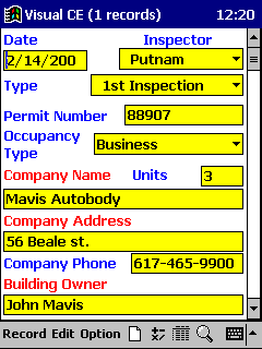 Handheld Database: Recording Inspection Details and Violations (Screen 2)